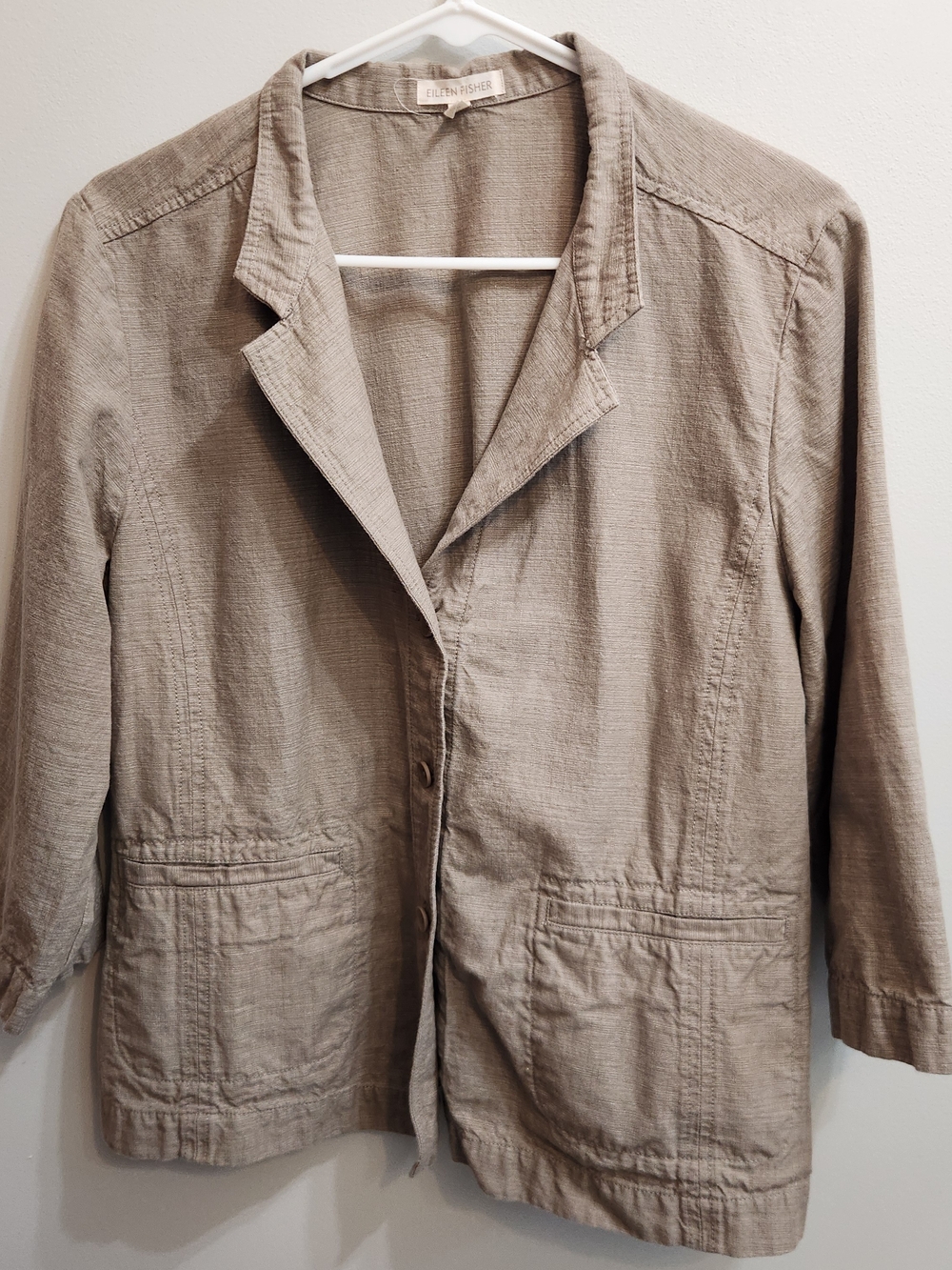 Eileen Fisher Light Gray Boxy Button Jacket